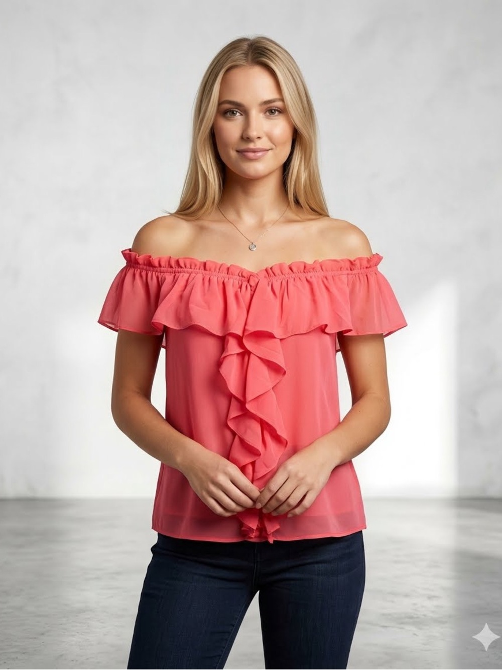 Do+Be Collection Coral On or Off-Shoulder Ruffle Blouse | Size Medium | NWT - Picture 7 of 7